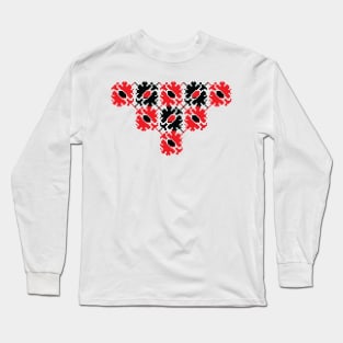 Decorative flowers - Traditional Romanian folk art knitted embroidery pattern Long Sleeve T-Shirt